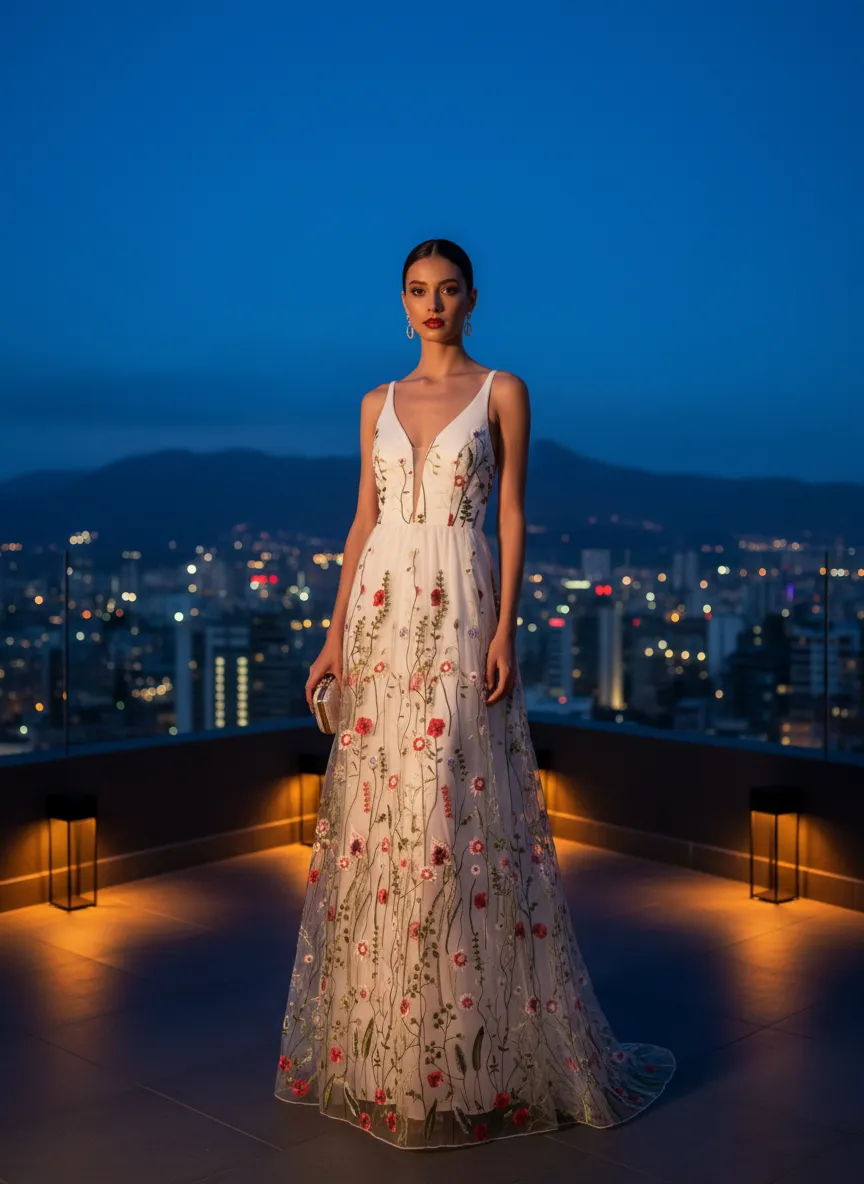 Vestido Nocturno Floral de Ensueño