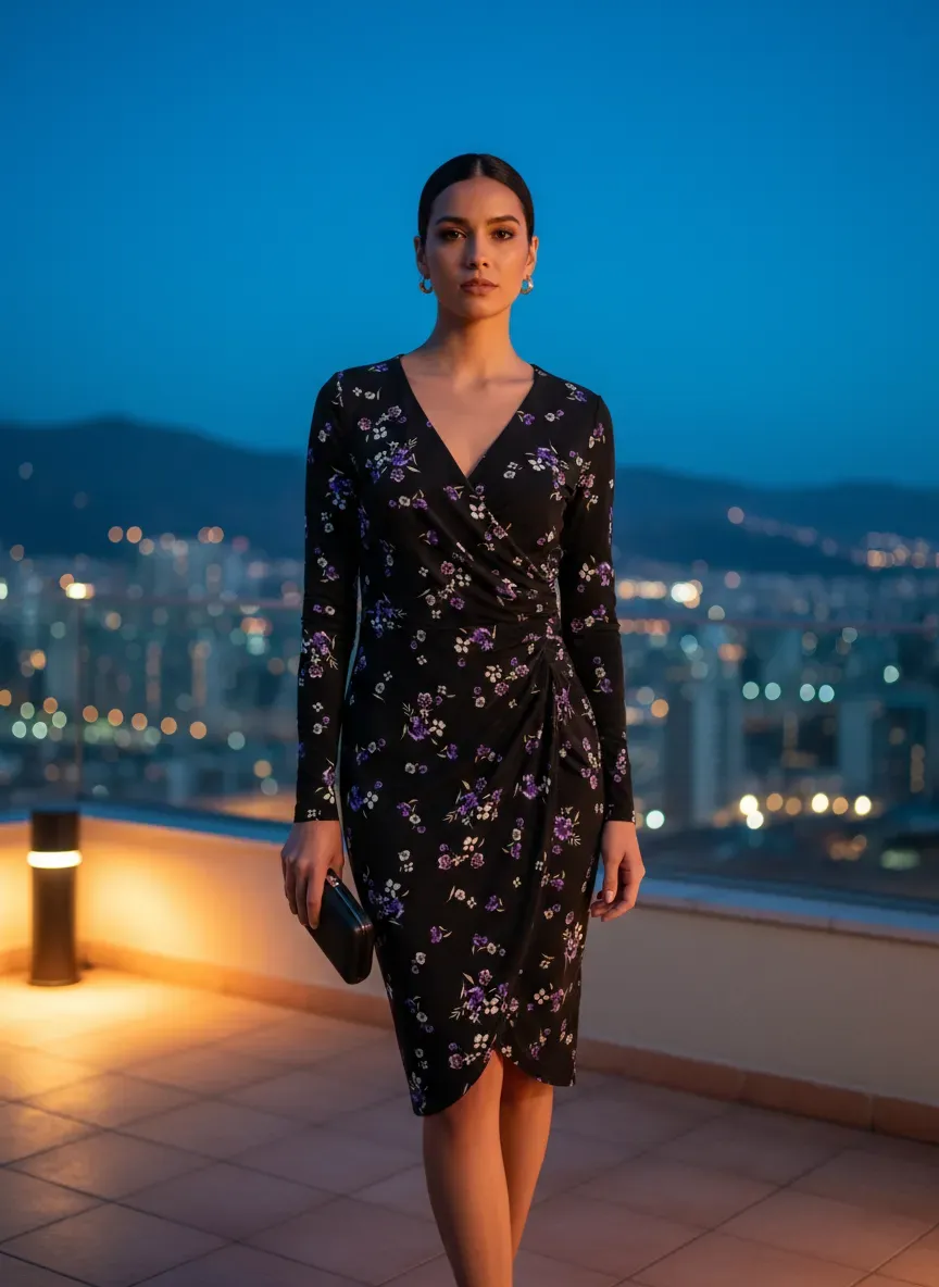 Vestido Cruzado Floral Nocturno